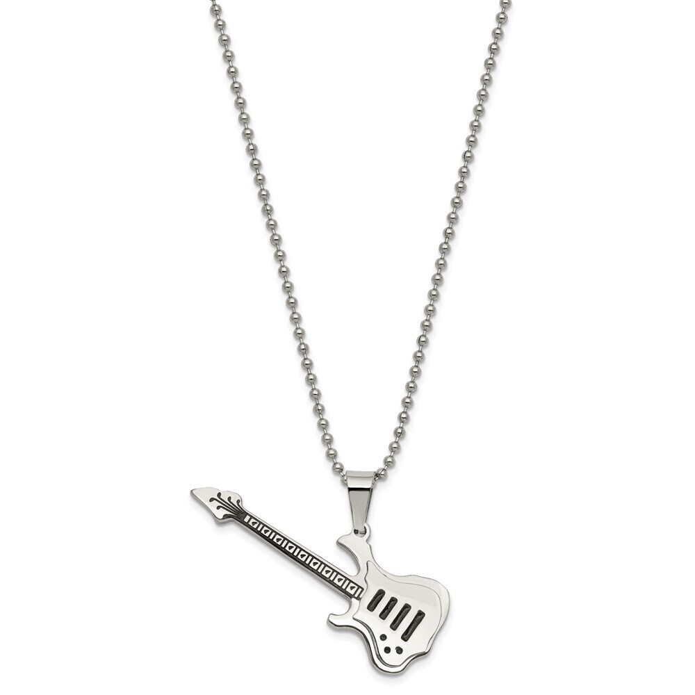 Kazi Luxury Stainless Steel Polished with Enamel Guitar 24in Necklace